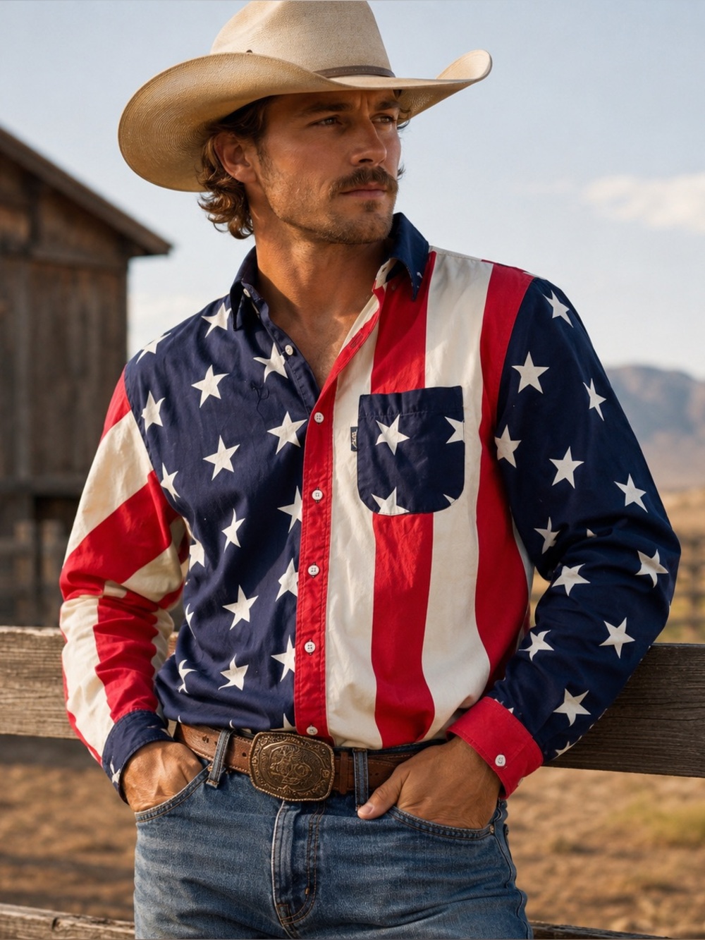 Vintage Brooks & Dunn Panhandle Slim Men’s American Flag Buttondown Shirt